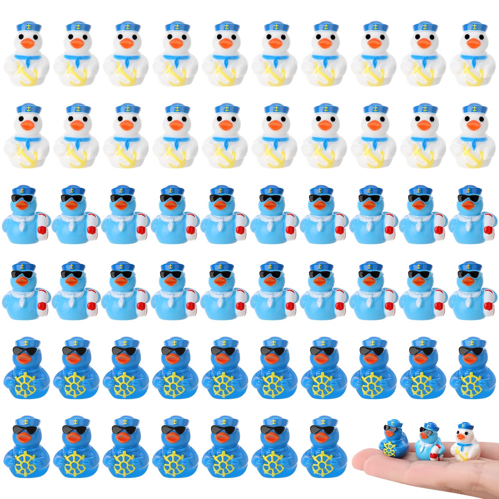60 Mini Resin Sailor Cruise Ducks - 3 Styles for Hiding, Party Favors, and Nautical Decor