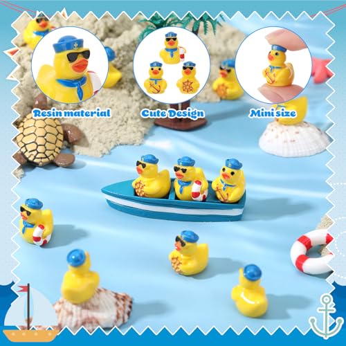 60 Mini Sailor Cruise Resin Ducks – Tiny Toy Figurines in 3 Styles for Hiding, Collecting, and Party Favors