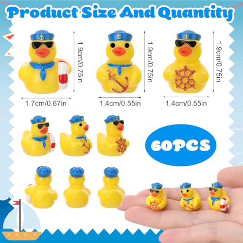 60 Mini Sailor Cruise Resin Ducks – Tiny Toy Figurines in 3 Styles for Hiding, Collecting, and Party Favors