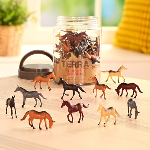 60 Miniature Horse Figurines Tube Set by Terra by Battat – Realistic Plastic Horses for Kids 3+