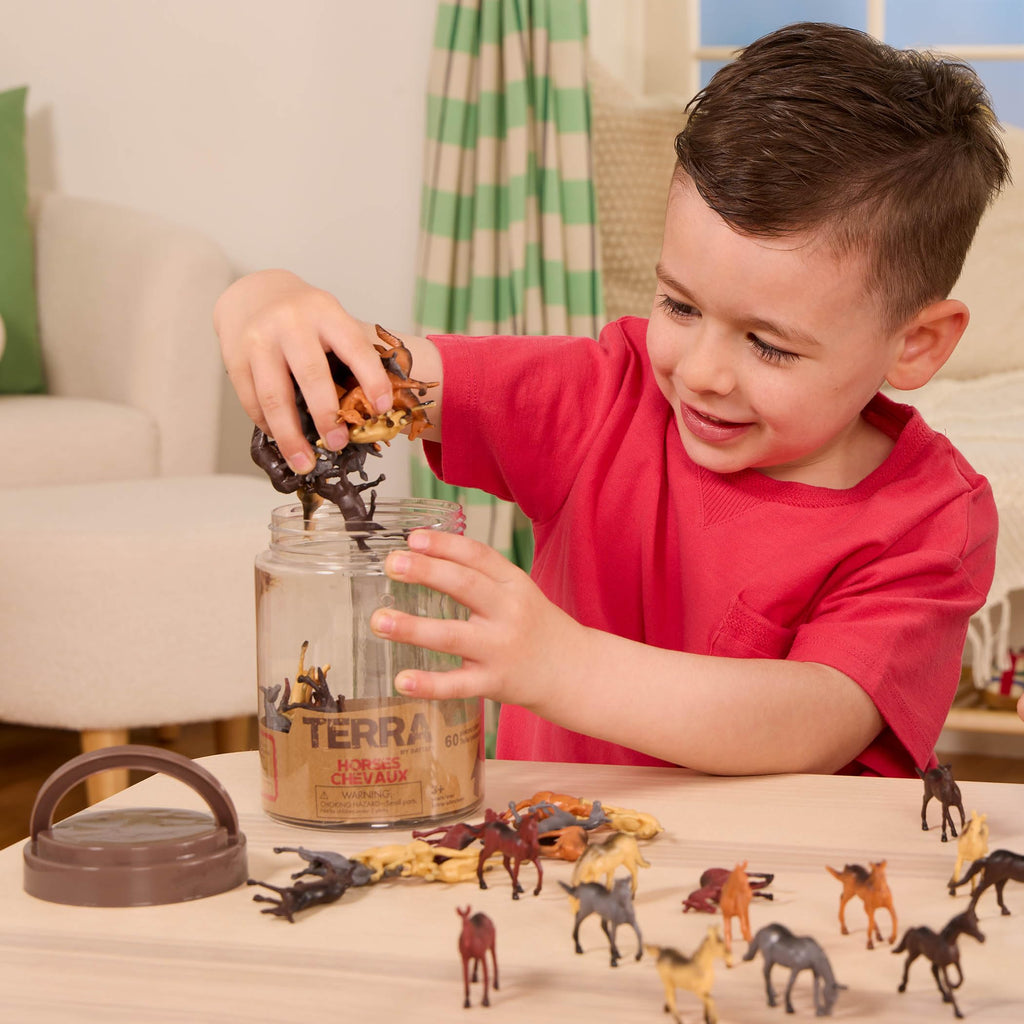 60 Miniature Horse Figurines Tube Set by Terra by Battat – Realistic Plastic Horses for Kids 3+