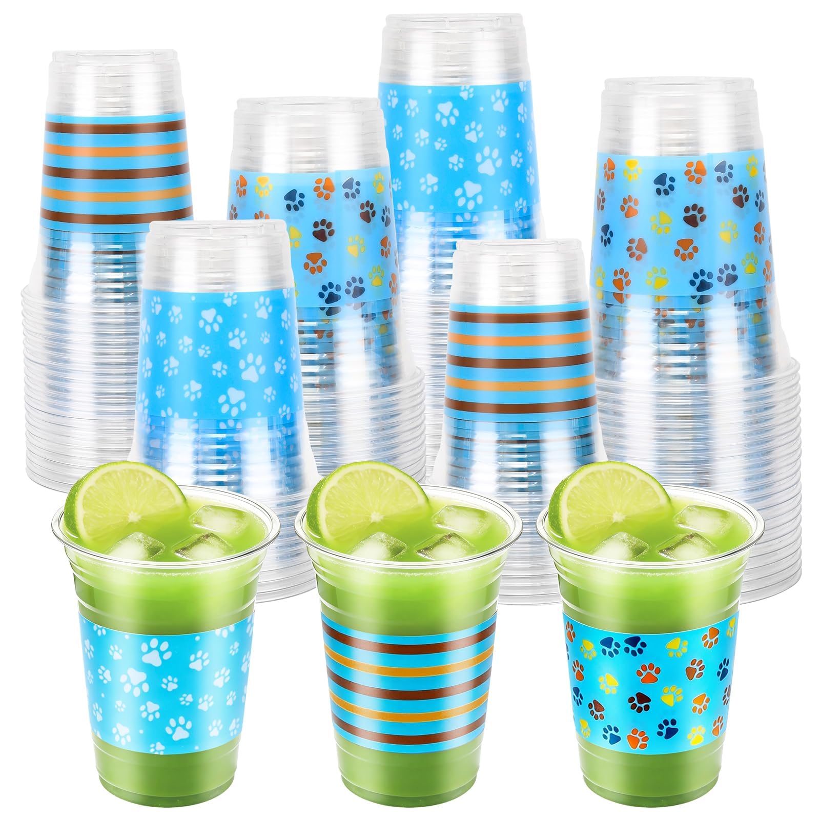 60 Pack 16oz Blue Dog Paw Print Disposable Cups for Themed Parties & Daily Use