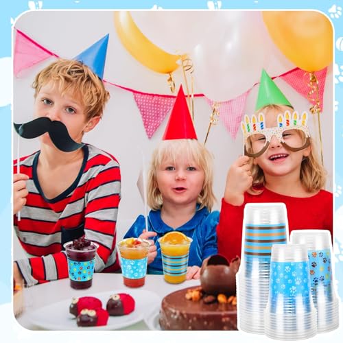 60 Pack 16oz Blue Dog Paw Print Disposable Cups for Themed Parties & Daily Use