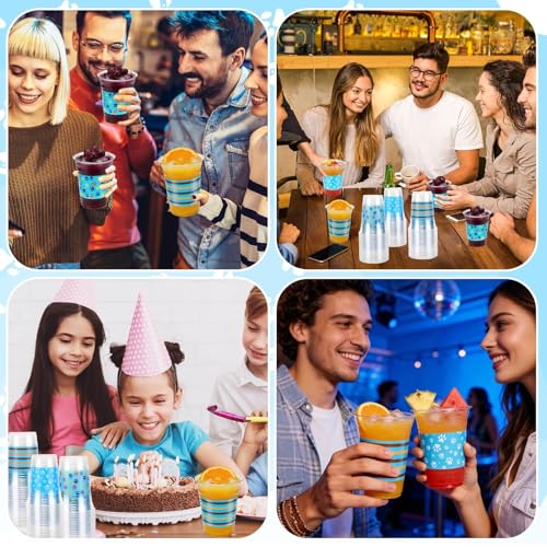 60 Pack 16oz Blue Dog Paw Print Disposable Cups for Themed Parties & Daily Use