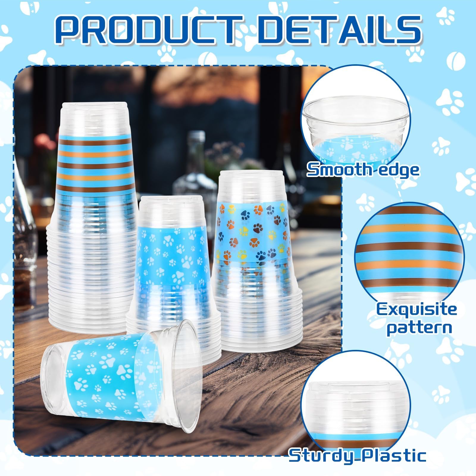 60 Pack 16oz Blue Dog Paw Print Disposable Cups for Themed Parties & Daily Use