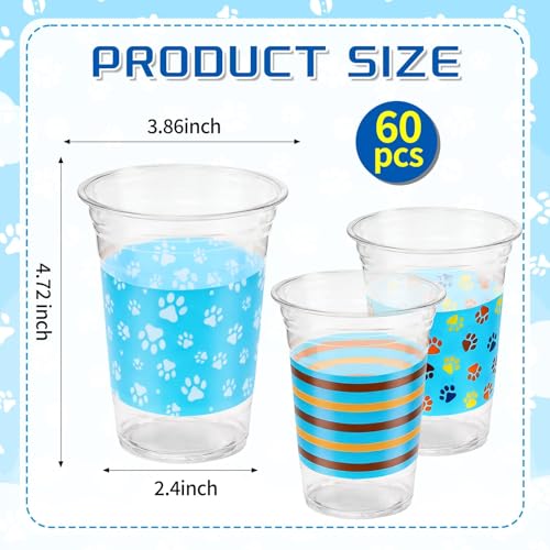 60 Pack 16oz Blue Dog Paw Print Disposable Cups for Themed Parties & Daily Use