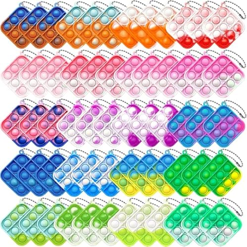 60-Pack Mini Pop Push It Keychain Fidget Toys – Square Bubble Sensory Fidgets for Stress Relief and Focus