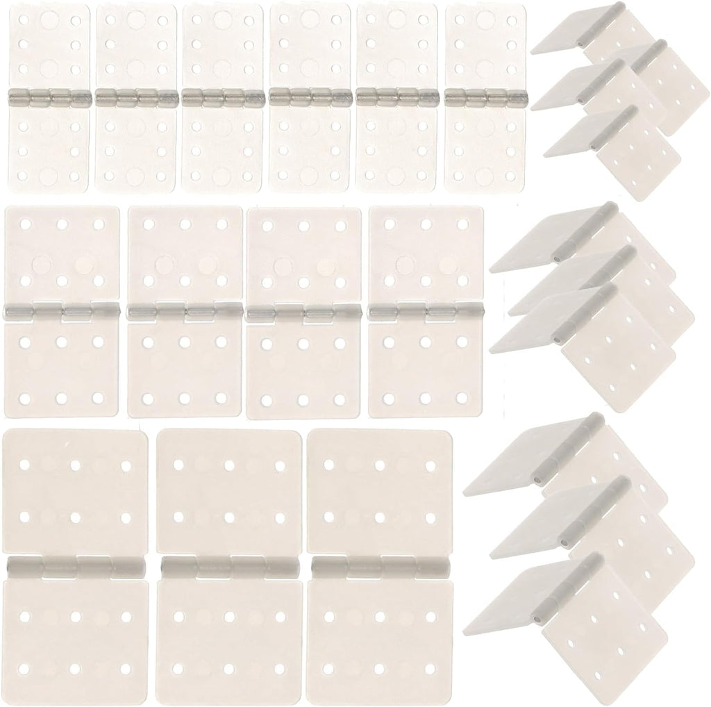 60-Pack Pinned Nylon Hinges for RC Airplane - 3 Sizes, Foldable, 6 Holes Each Side