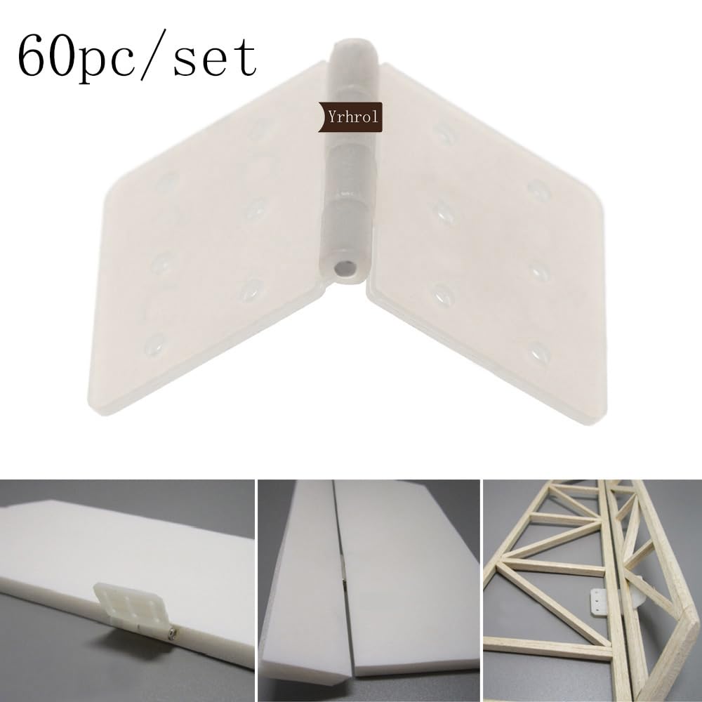 60-Pack Pinned Nylon Hinges for RC Airplane - 3 Sizes, Foldable, 6 Holes Each Side