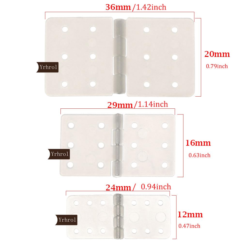 60-Pack Pinned Nylon Hinges for RC Airplane - 3 Sizes, Foldable, 6 Holes Each Side