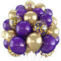 60-Pack Purple & Gold Confetti Balloons – 12 Inch Metallic Latex Party Decorations with Ribbons