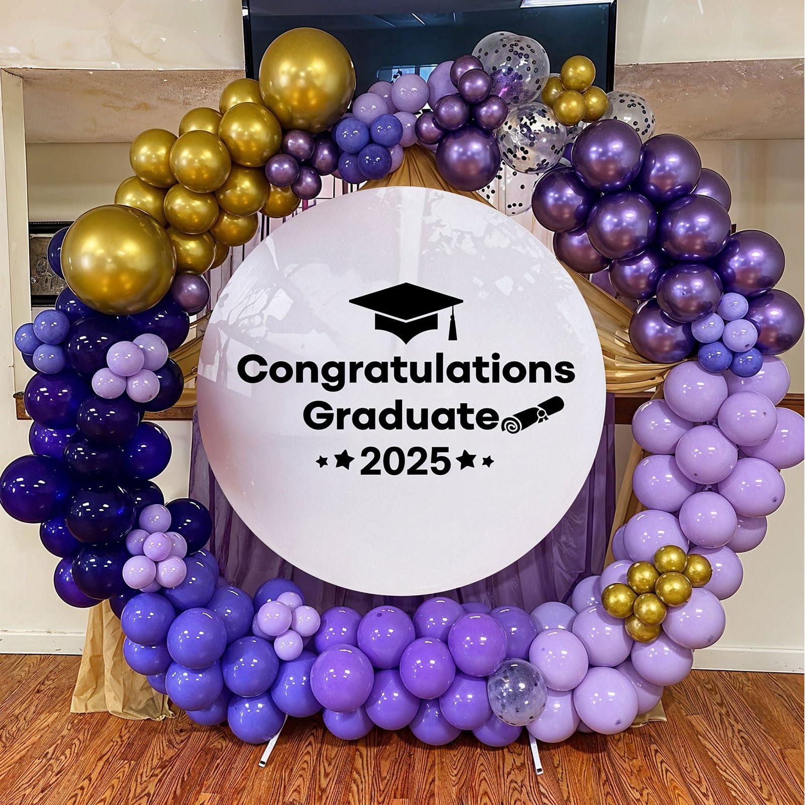 60-Pack Purple & Gold Confetti Balloons – 12 Inch Metallic Latex Party Decorations with Ribbons