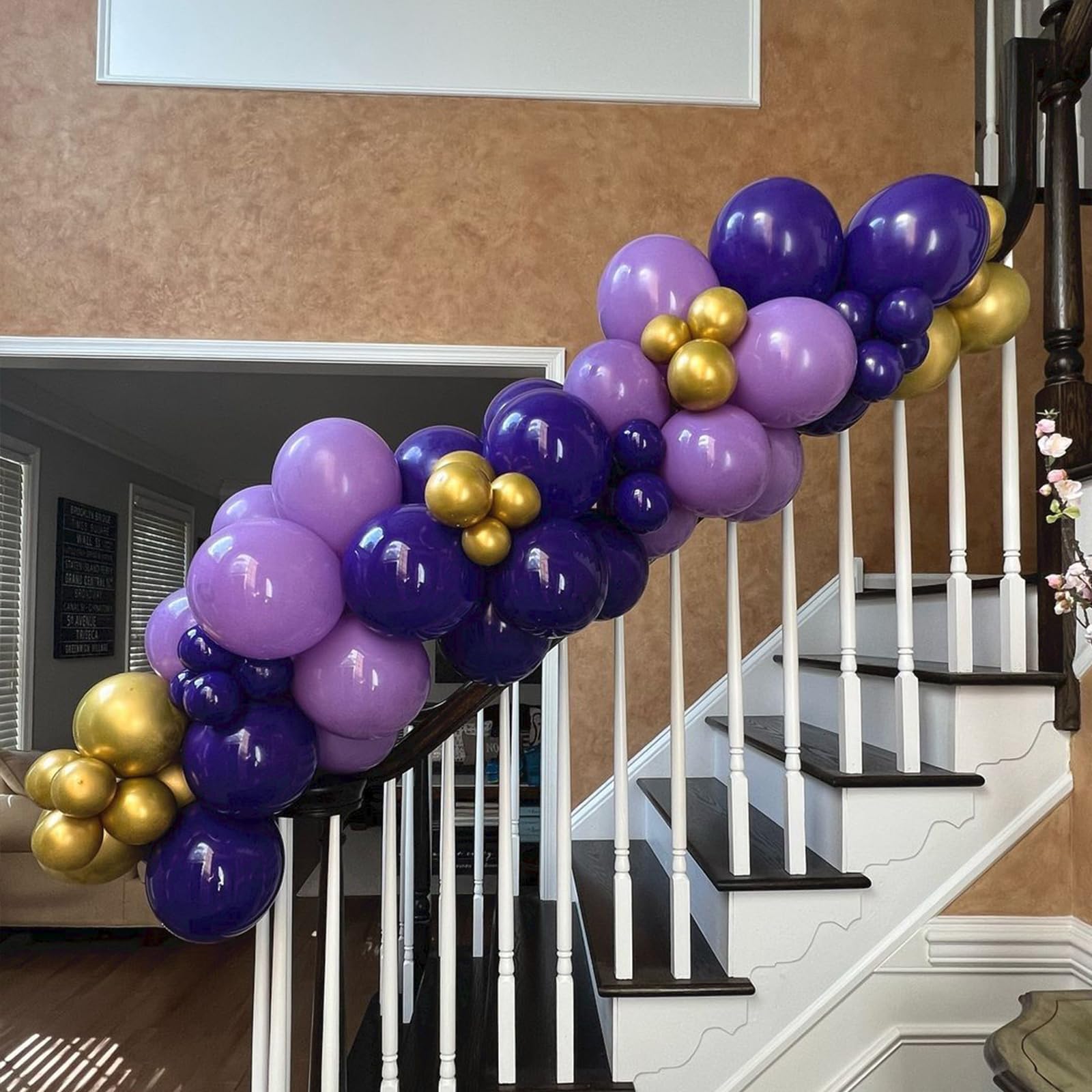 60-Pack Purple & Gold Confetti Balloons – 12 Inch Metallic Latex Party Decorations with Ribbons