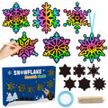 60-Pack Snowflake Scratch Cards for Kids – Winter DIY Rainbow Art Ornaments with Sticks & Ribbon