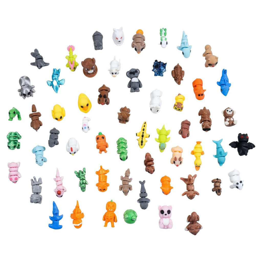 60-Piece 3D Printed Animal Figurines Mystery Pack – Articulated Fidget Toys for Stress Relief, Desk Decor, Party Favors