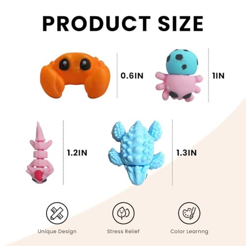 60-Piece 3D Printed Animal Figurines Mystery Pack – Articulated Fidget Toys for Stress Relief, Desk Decor, Party Favors