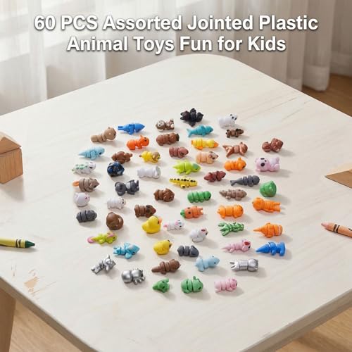 60-Piece 3D Printed Animal Figurines Mystery Pack – Articulated Fidget Toys for Stress Relief, Desk Decor, Party Favors