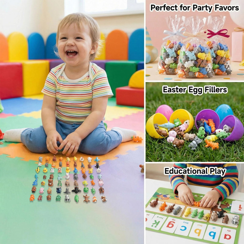 60-Piece 3D Printed Animal Figurines Mystery Pack – Articulated Fidget Toys for Stress Relief, Desk Decor, Party Favors