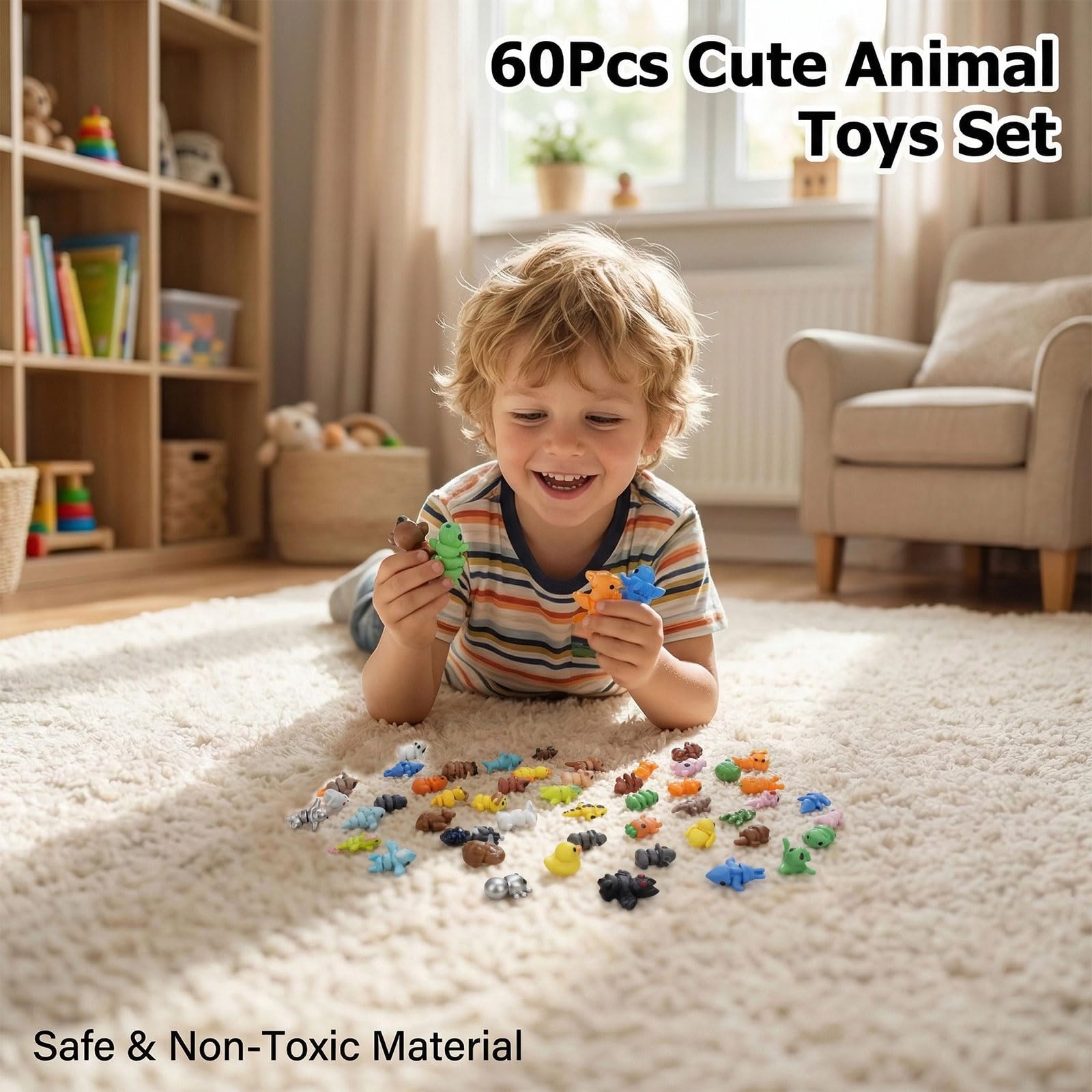 60-Piece 3D Printed Animal Figurines Mystery Pack – Articulated Fidget Toys for Stress Relief, Desk Decor, Party Favors