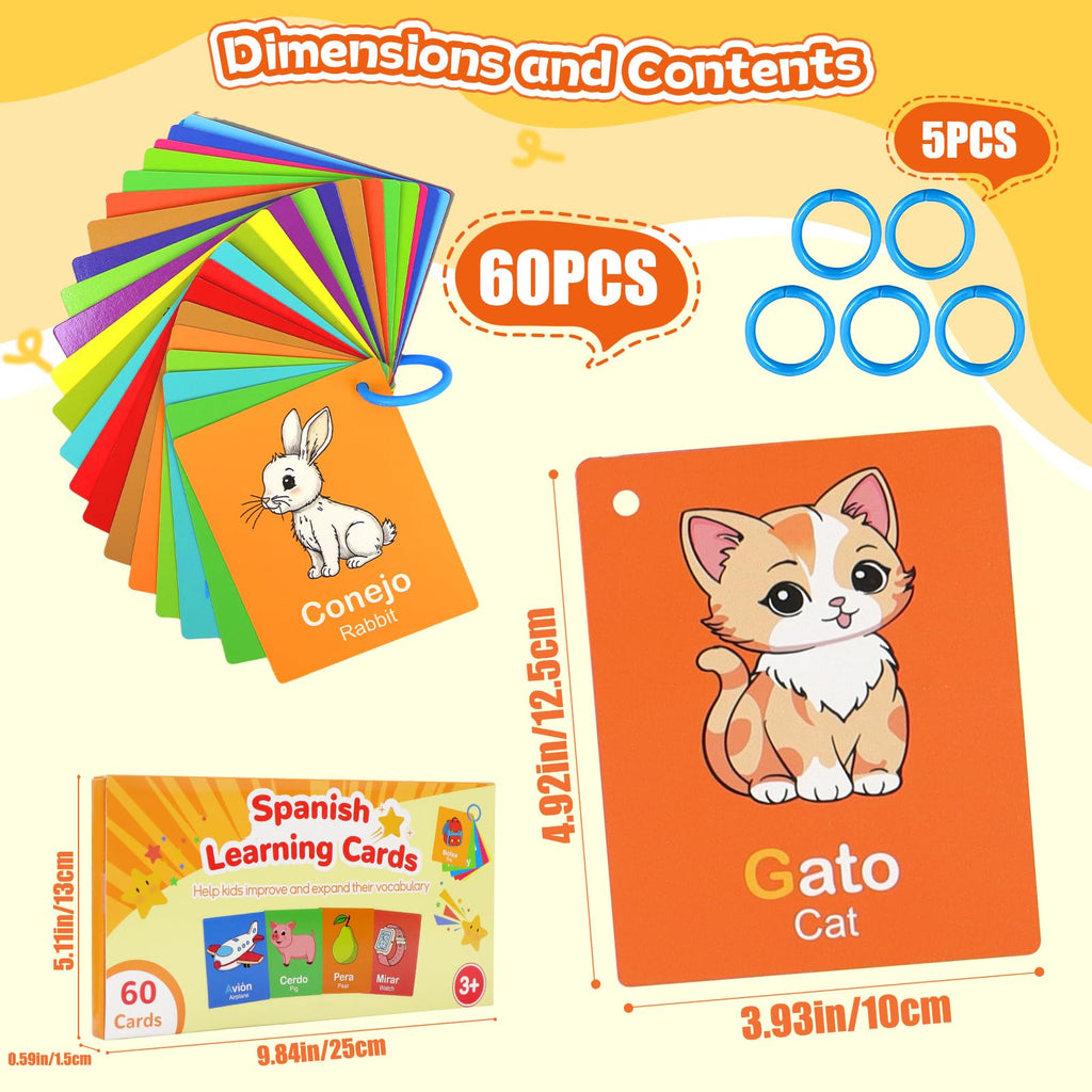 60-Piece Bilingual Toddler Flash Cards – Numbers, Colors, Shapes & Sight Words in Spanish & English by Edumix