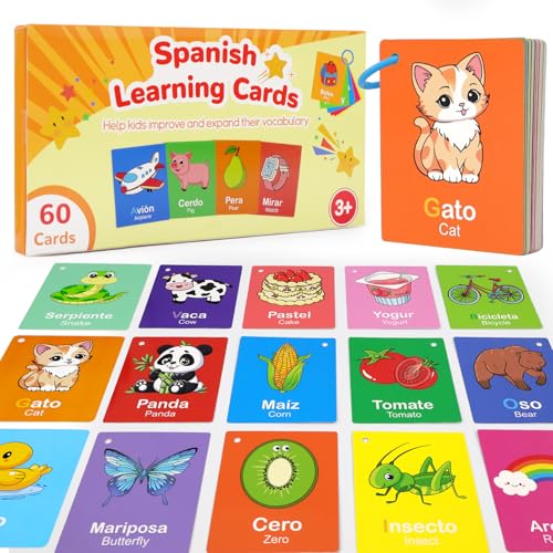 60-Piece Bilingual Toddler Flash Cards – Numbers, Colors, Shapes & Sight Words in Spanish & English by Edumix