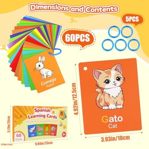 60-Piece Bilingual Toddler Flash Cards – Numbers, Colors, Shapes & Sight Words in Spanish & English by Edumix