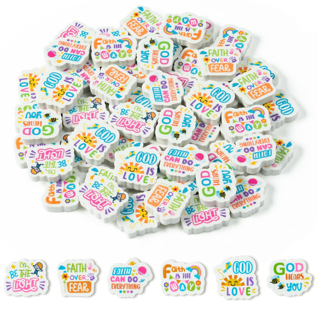 60-Piece Christian Inspirational Mini Erasers, Faith Over Fear Pencil Erasers for Kids, Classroom Rewards & Sunday School Supplies