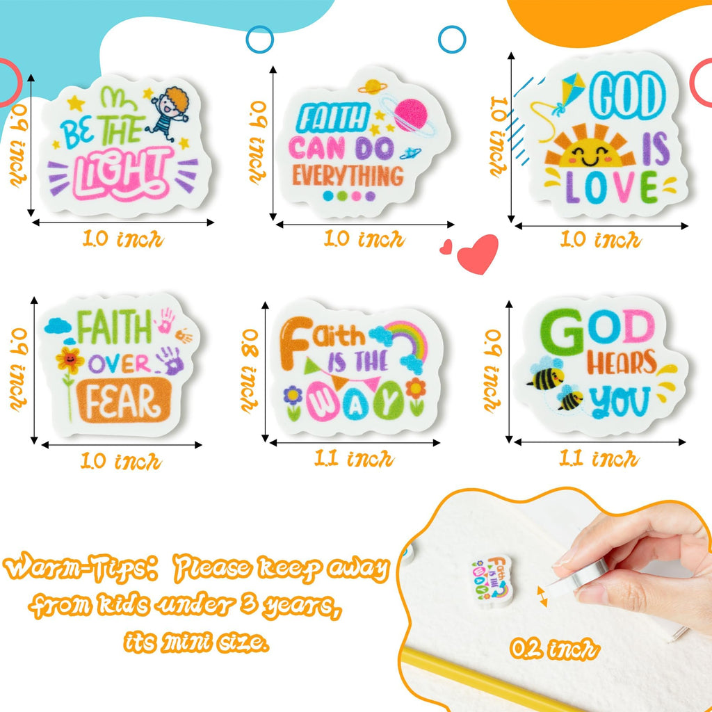 60-Piece Christian Inspirational Mini Erasers, Faith Over Fear Pencil Erasers for Kids, Classroom Rewards & Sunday School Supplies