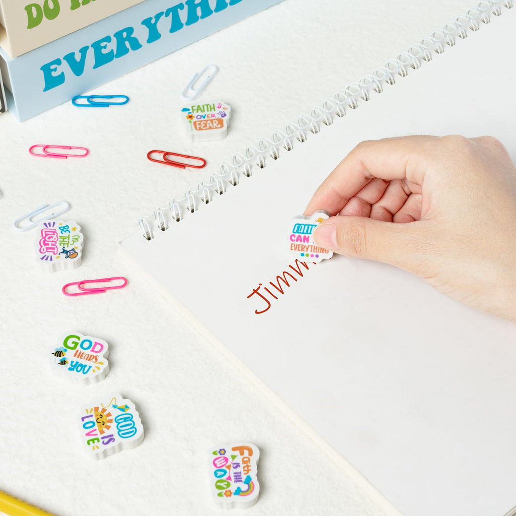 60-Piece Christian Inspirational Mini Erasers, Faith Over Fear Pencil Erasers for Kids, Classroom Rewards & Sunday School Supplies