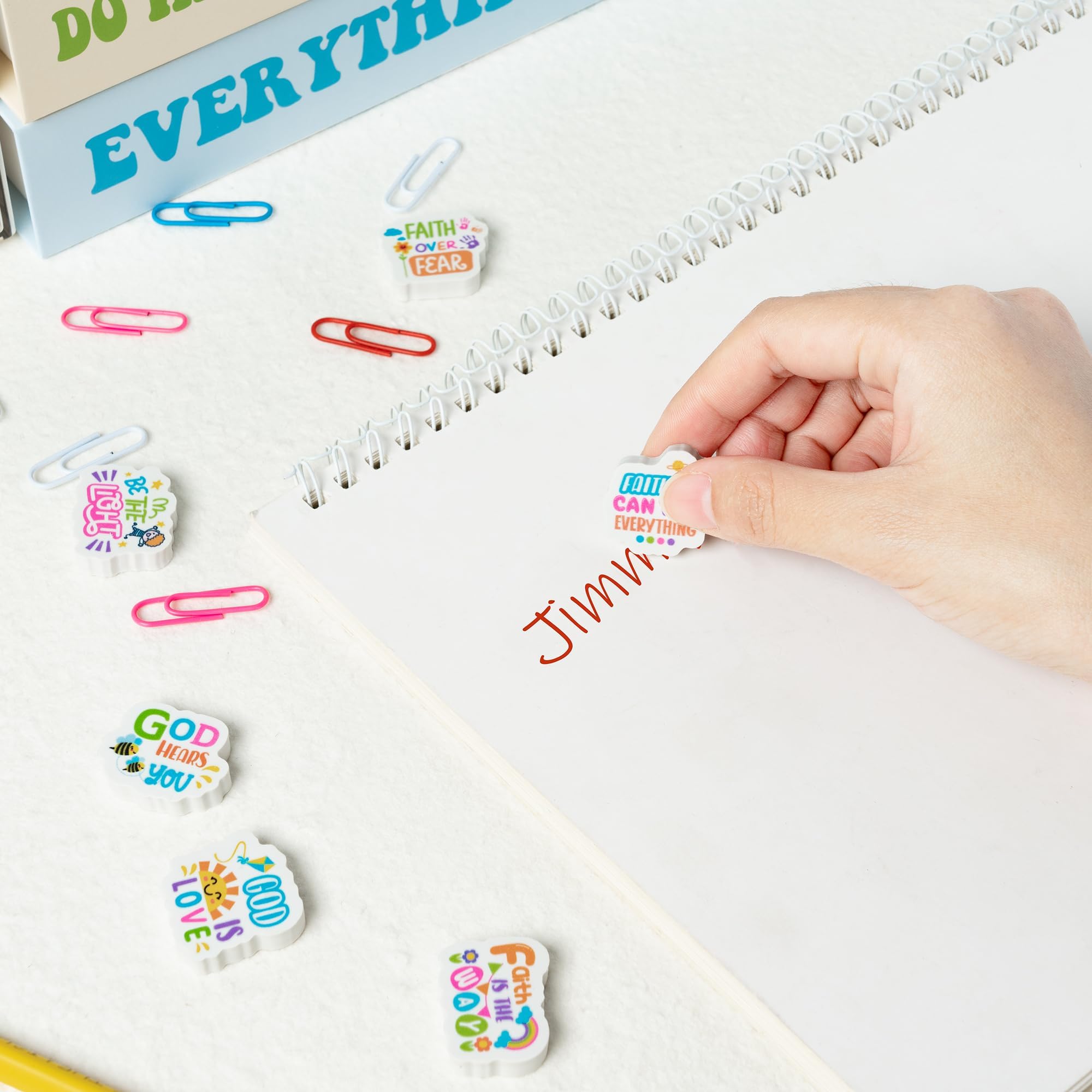 60-Piece Christian Inspirational Mini Erasers, Faith Over Fear Pencil Erasers for Kids, Classroom Rewards & Sunday School Supplies
