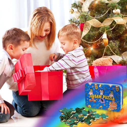 60-Piece Dinosaur Jigsaw Puzzle for Kids Ages 4-8 – Wood Puzzles in Metal Box, Fun Educational Toy for Boys & Girls
