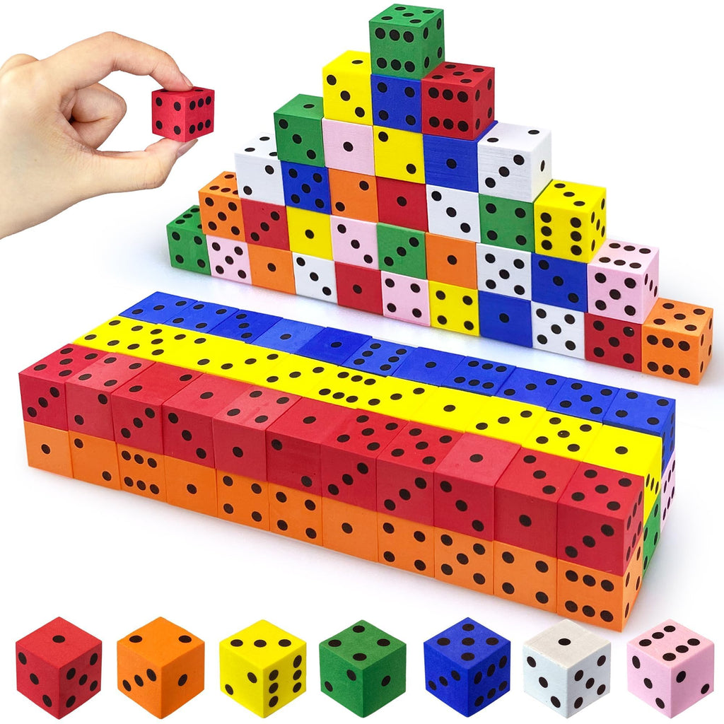 60-Piece Foam Dice Set - Soft Quiet Colorful Number Cubes for Math Games, Classroom Teaching & Party Favors - 0.78 Inch (20mm) by XIPEGPA
