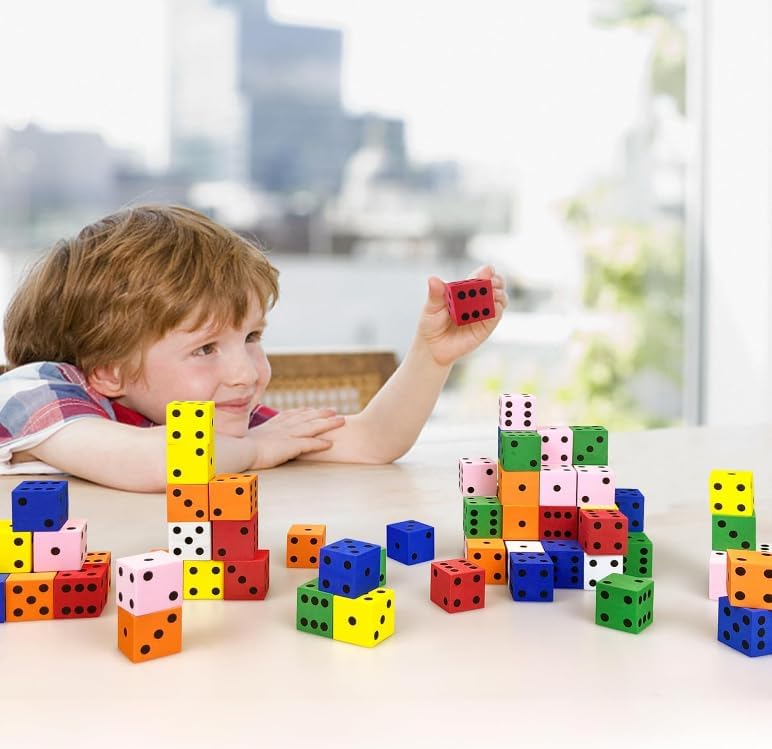 60-Piece Foam Dice Set - Soft Quiet Colorful Number Cubes for Math Games, Classroom Teaching & Party Favors - 0.78 Inch (20mm) by XIPEGPA