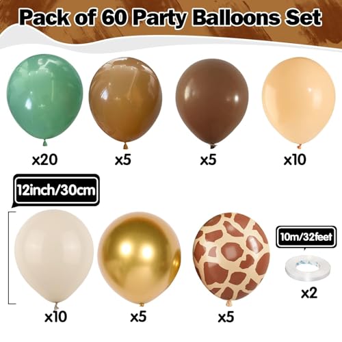 60-Piece Jungle Safari Balloon Set – Sage Green, Brown, Gold, and More by HILAVO