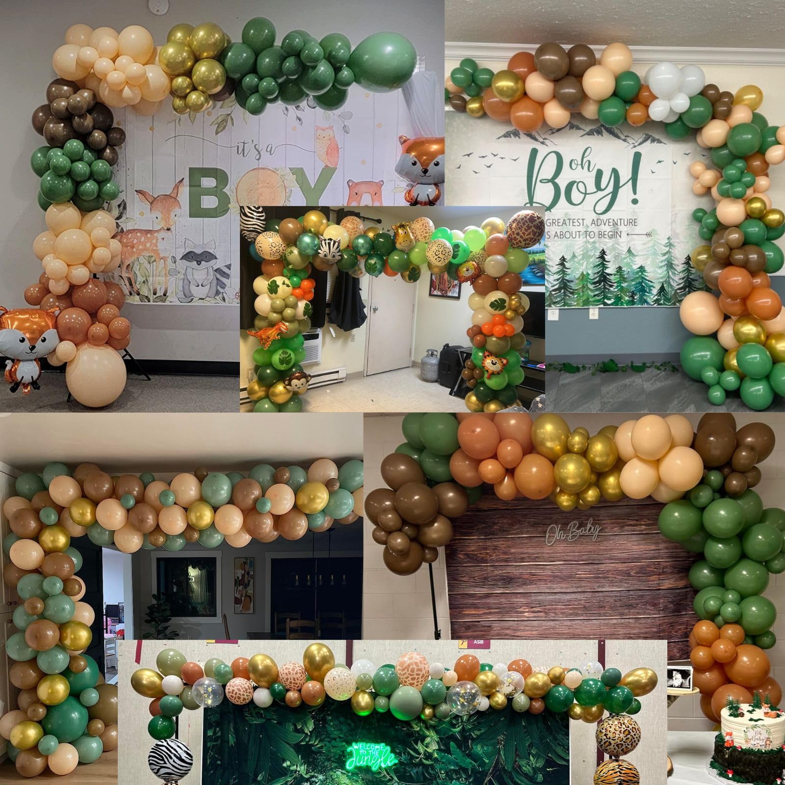 60-Piece Jungle Safari Balloon Set – Sage Green, Brown, Gold, and More by HILAVO