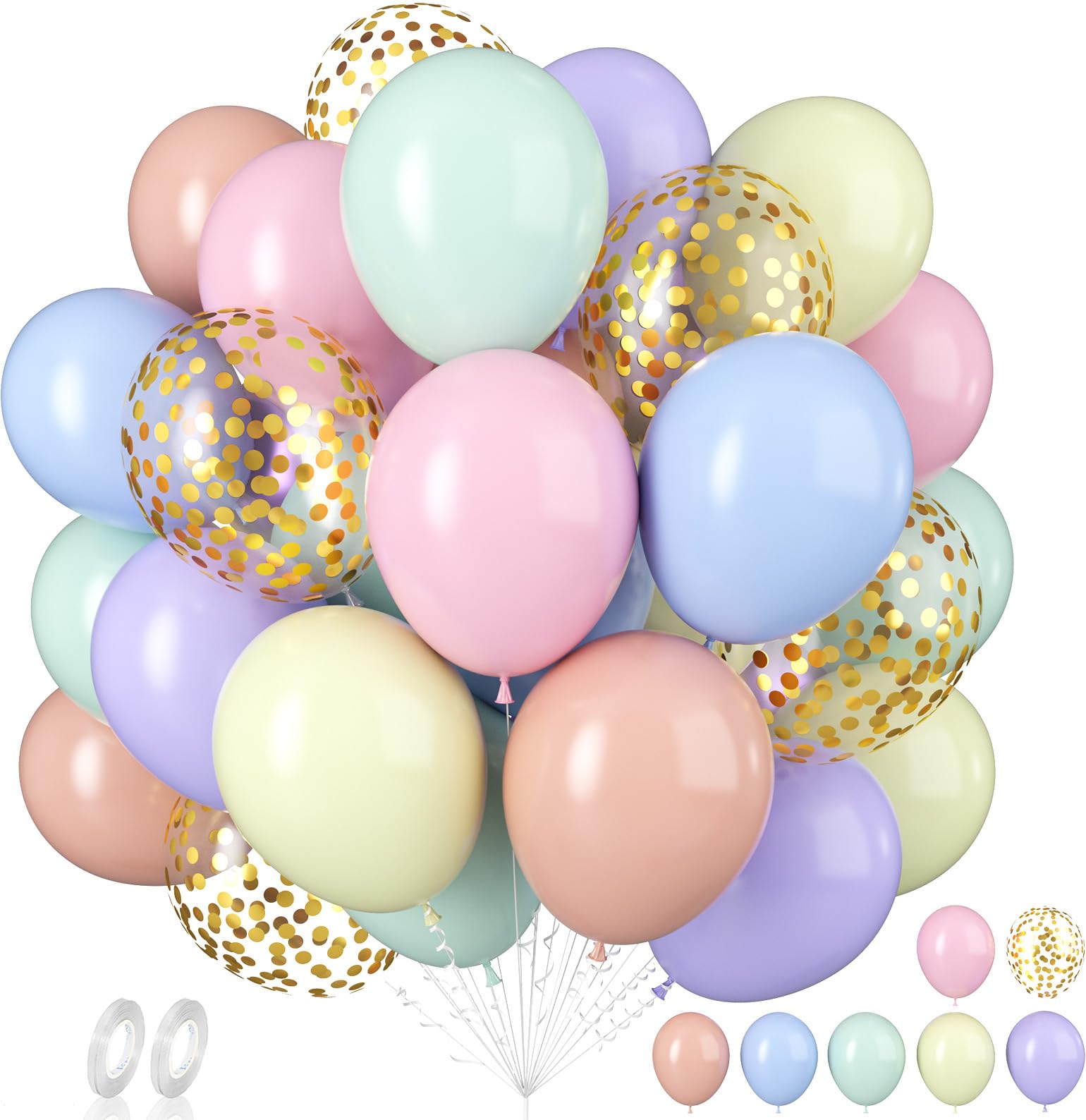 60-Piece Pastel Balloon Set – 12-Inch Latex Balloons with Confetti for Parties