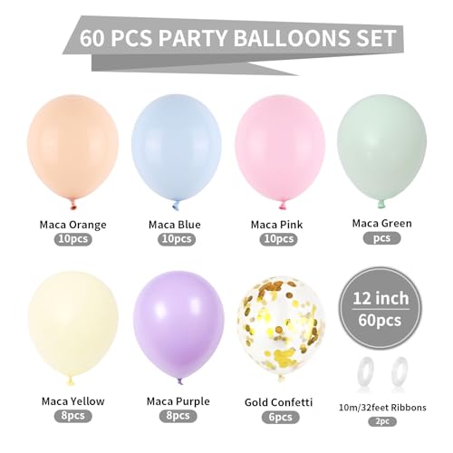 60-Piece Pastel Balloon Set – 12-Inch Latex Balloons with Confetti for Parties