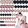 60-Piece Rose Gold & Black Cake Ball Topper Set for DIY Birthday Wedding Decor