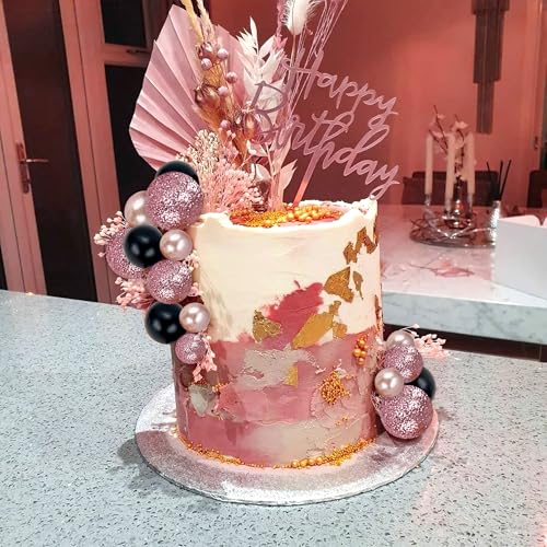 60-Piece Rose Gold & Black Cake Ball Topper Set for DIY Birthday Wedding Decor