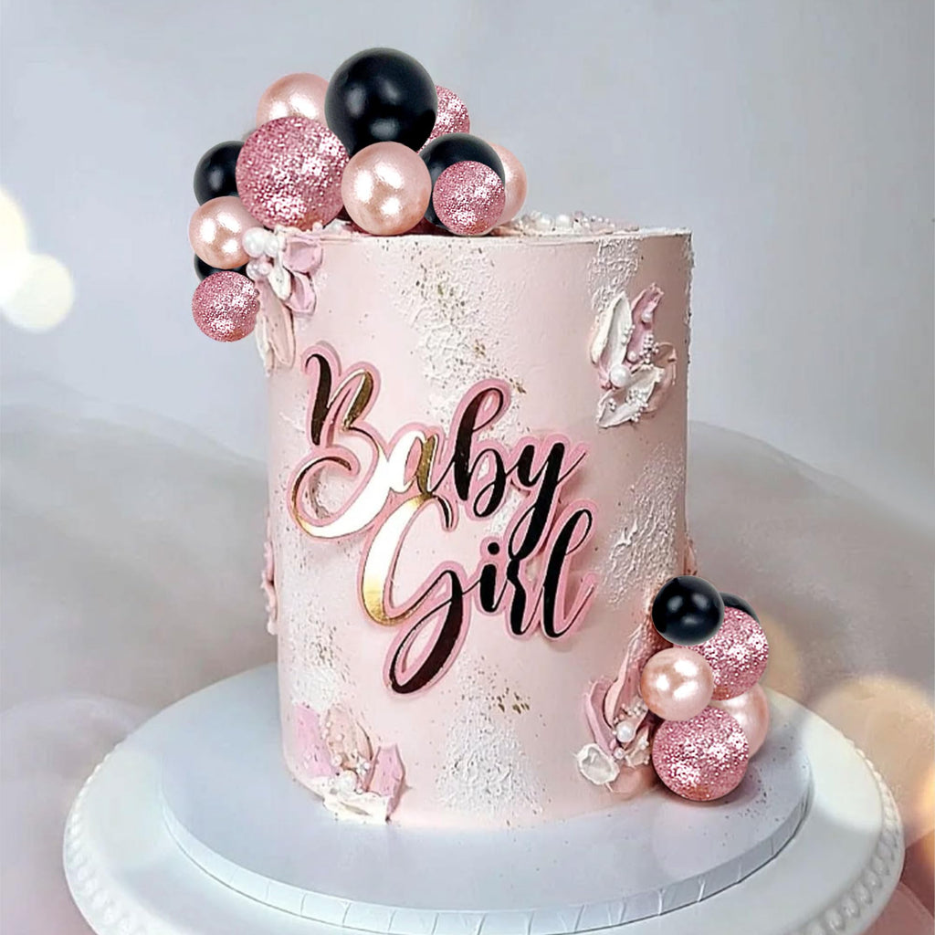 60-Piece Rose Gold & Black Cake Ball Topper Set for DIY Birthday Wedding Decor