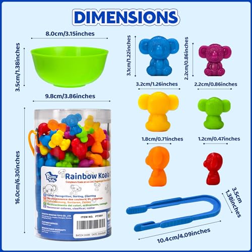 60 Rainbow Koala Counters with Sorting Bowls and Tweezers – Counting Toys for Toddlers Ages 3-6
