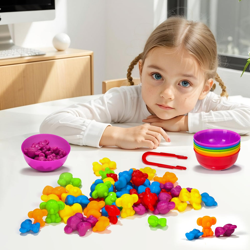 60 Rainbow Koala Counters with Sorting Bowls and Tweezers – Counting Toys for Toddlers Ages 3-6
