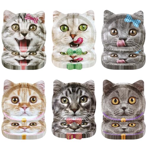 60 Real Cat Paper Plates for Birthday Party - Cute Cat Patterns, Disposable, 6 Designs