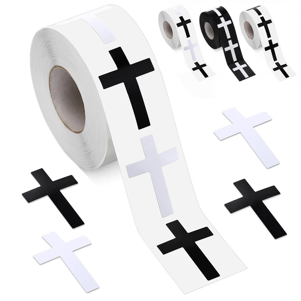 600 Black and White Cross Stickers by Faccito – Waterproof Vinyl Decals for Helmets, Water Bottles, Scrapbooks