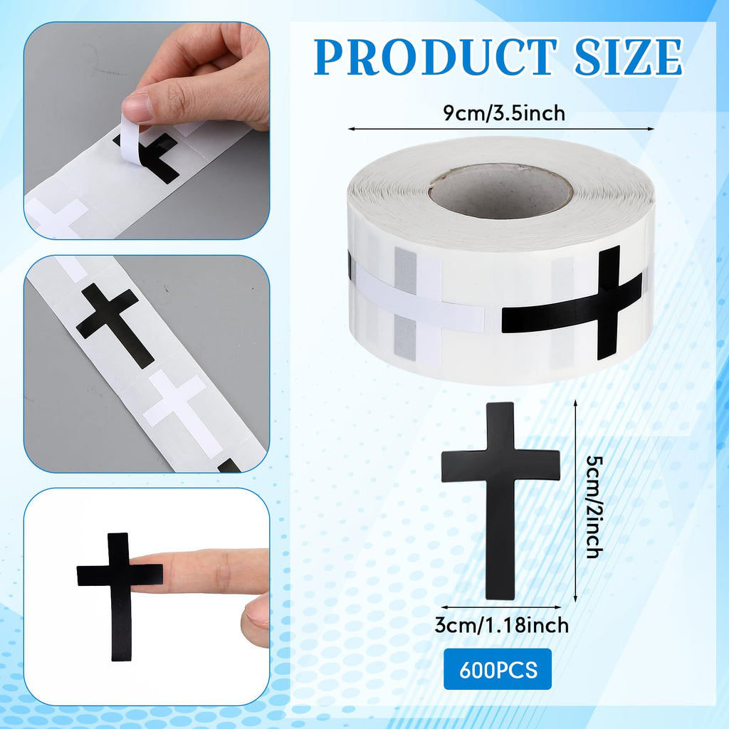 600 Black and White Cross Stickers by Faccito – Waterproof Vinyl Decals for Helmets, Water Bottles, Scrapbooks