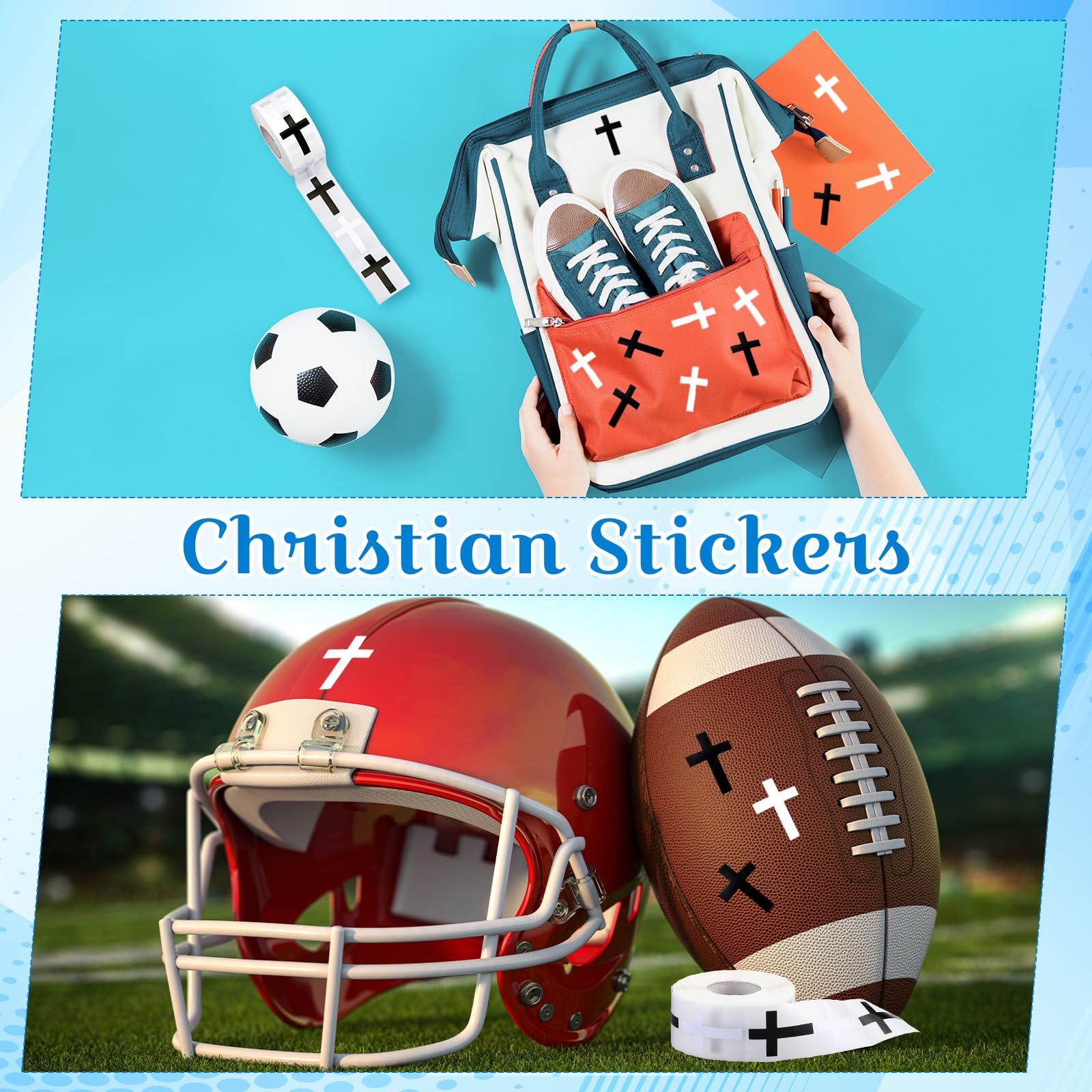 600 Black and White Cross Stickers by Faccito – Waterproof Vinyl Decals for Helmets, Water Bottles, Scrapbooks