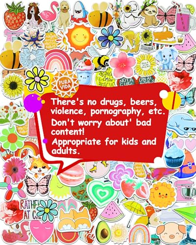 600 Pcs Water Bottle Stickers for Kids, Cute Vinyl Waterproof Laptop Sticker Pack – No Duplicates, Reusable