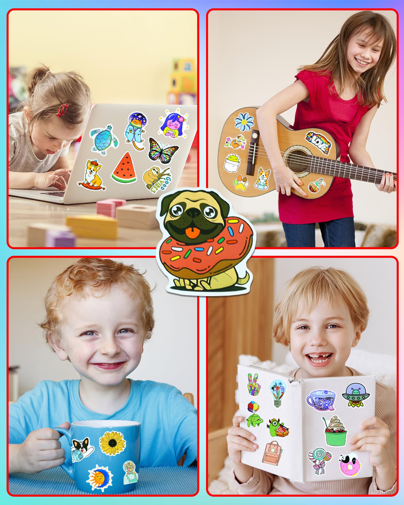 600 Pcs Water Bottle Stickers for Kids, Cute Vinyl Waterproof Laptop Sticker Pack – No Duplicates, Reusable