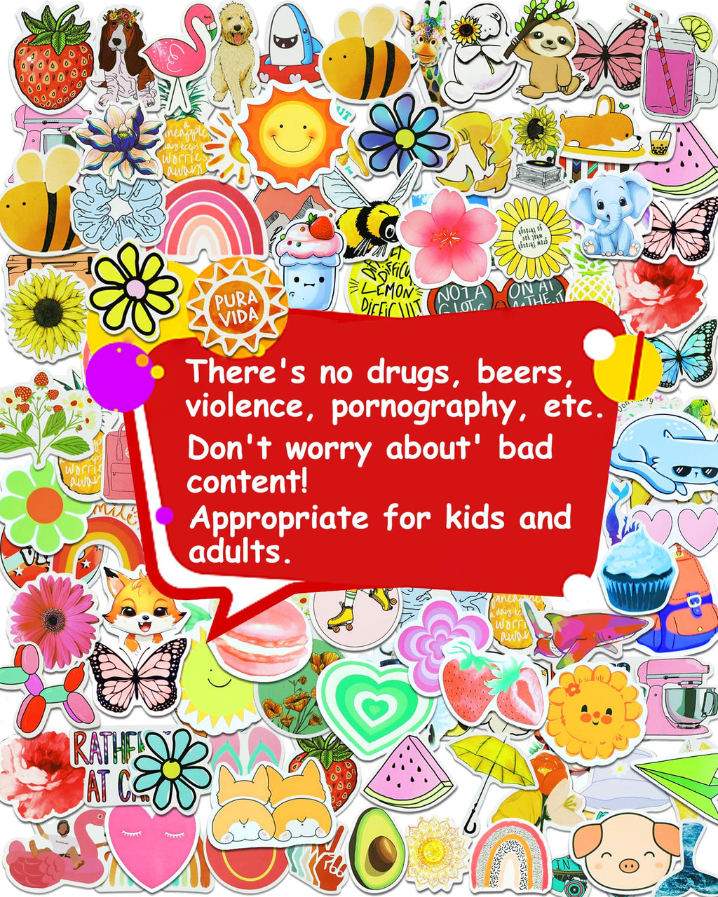 600 Pcs Water Bottle Stickers for Kids, Cute Vinyl Waterproof Laptop Sticker Pack – No Duplicates, Reusable