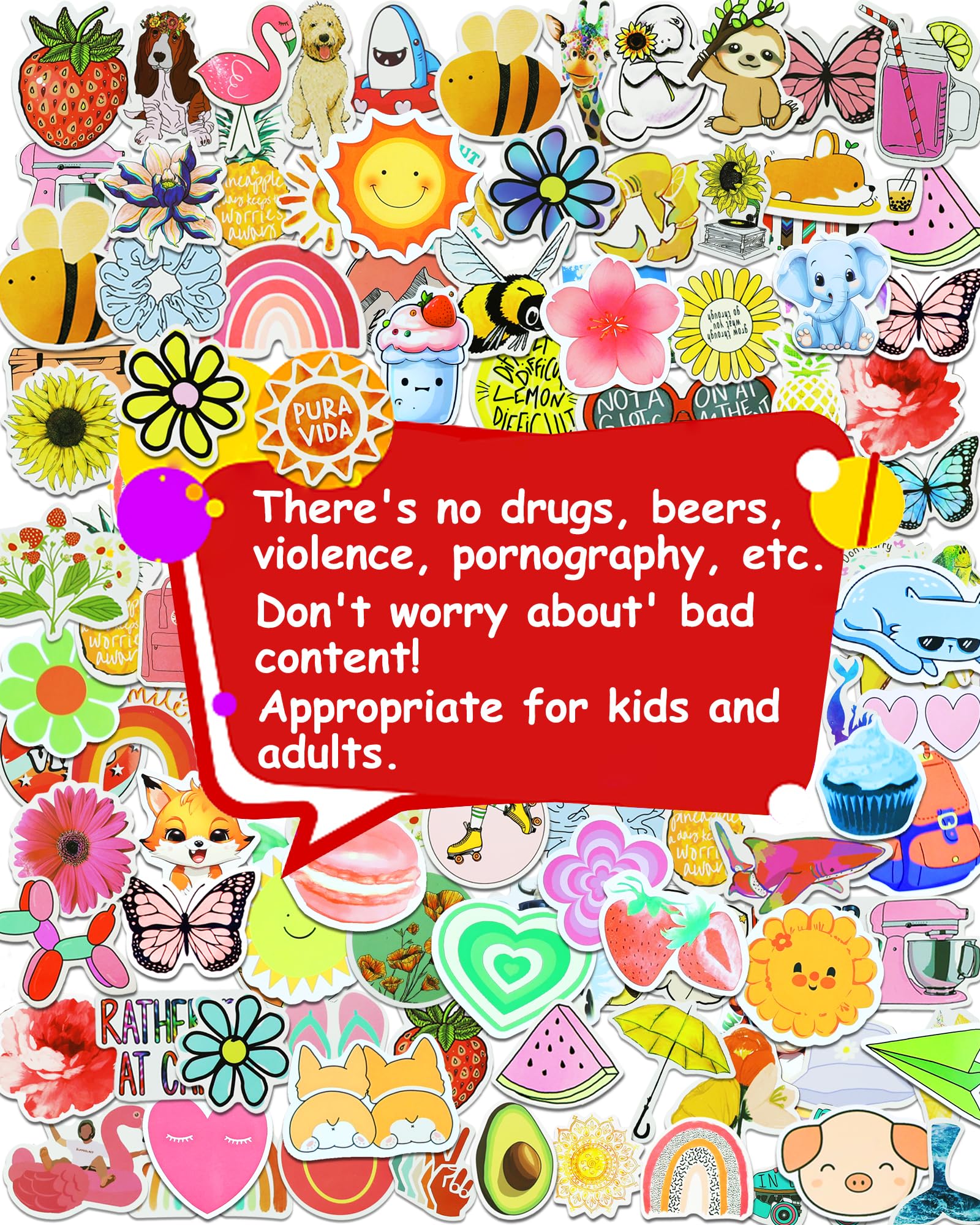 600 Pcs Water Bottle Stickers for Kids, Cute Vinyl Waterproof Laptop Sticker Pack – No Duplicates, Reusable